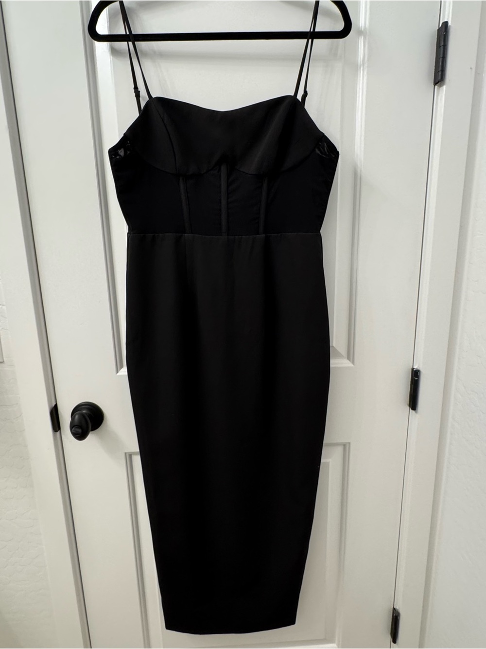 Bardot Classic Black Spaghetti Strap Midi pencil Dress - Women's